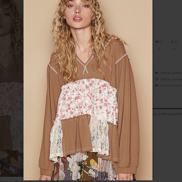 POL Brown and Cream Floral Lace Top - Picture 1 of 5
